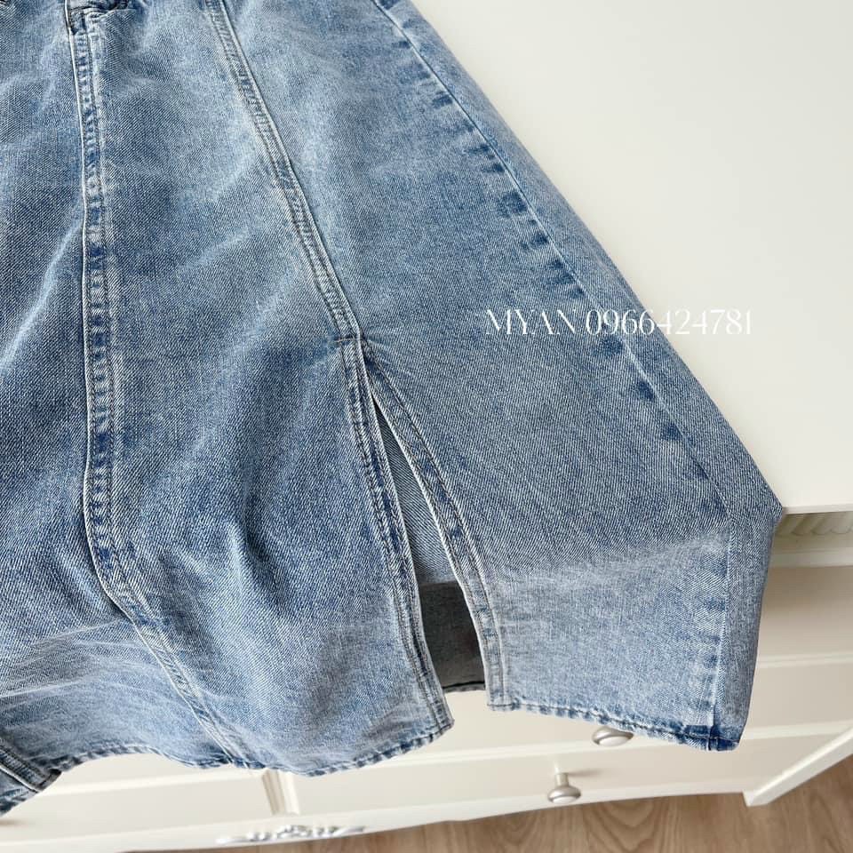 CV101 - CHÂN VÁY JEANS XANH 2 TÚI TRƯỚC