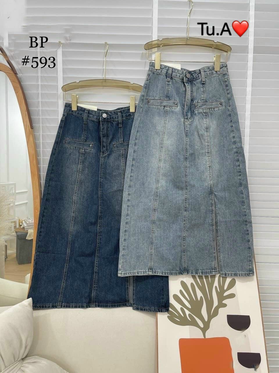 CV101 - CHÂN VÁY JEANS XANH 2 TÚI TRƯỚC