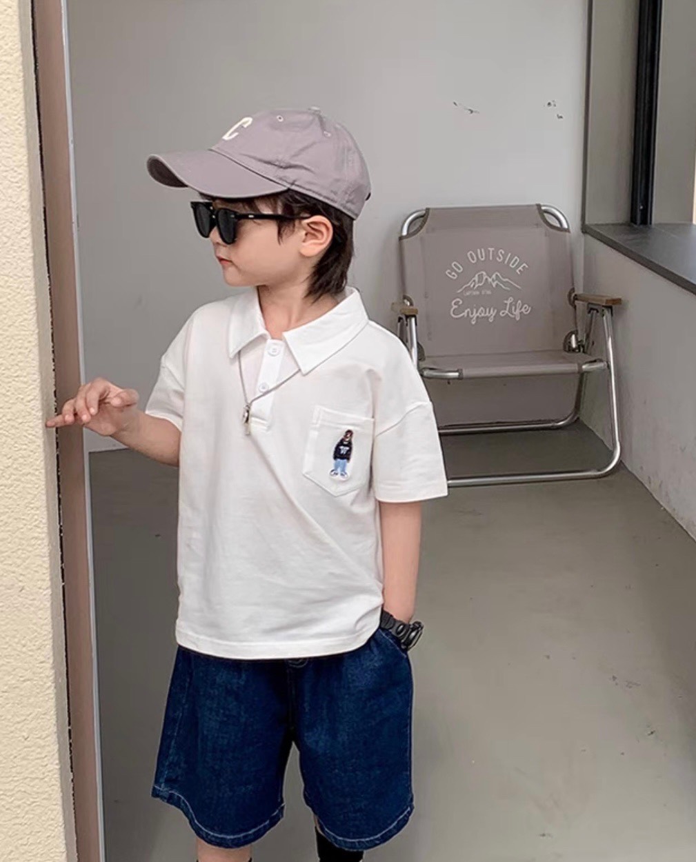 AB358 - SET 3 ÁO POLO BÉ TRAI THÊU GẤU XANH LÁ