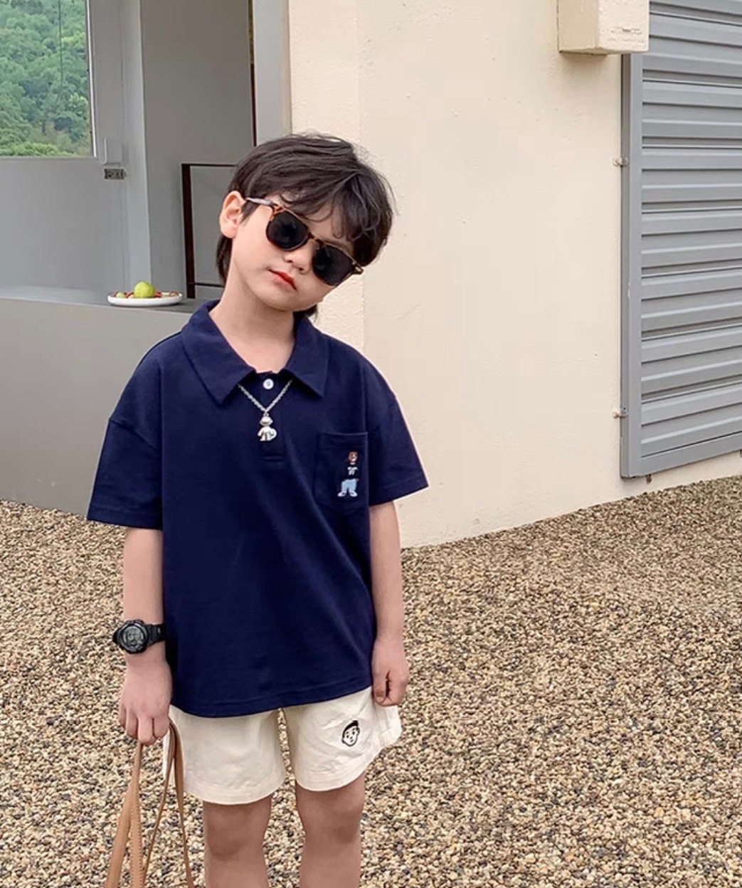 AB358 - SET 3 ÁO POLO BÉ TRAI THÊU GẤU XANH LÁ
