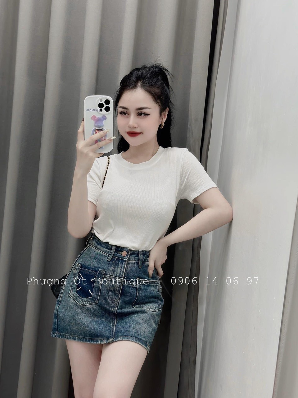 CV115 - CHÂN VÁY JEANS XANH CHỮ A THÁO TÚI