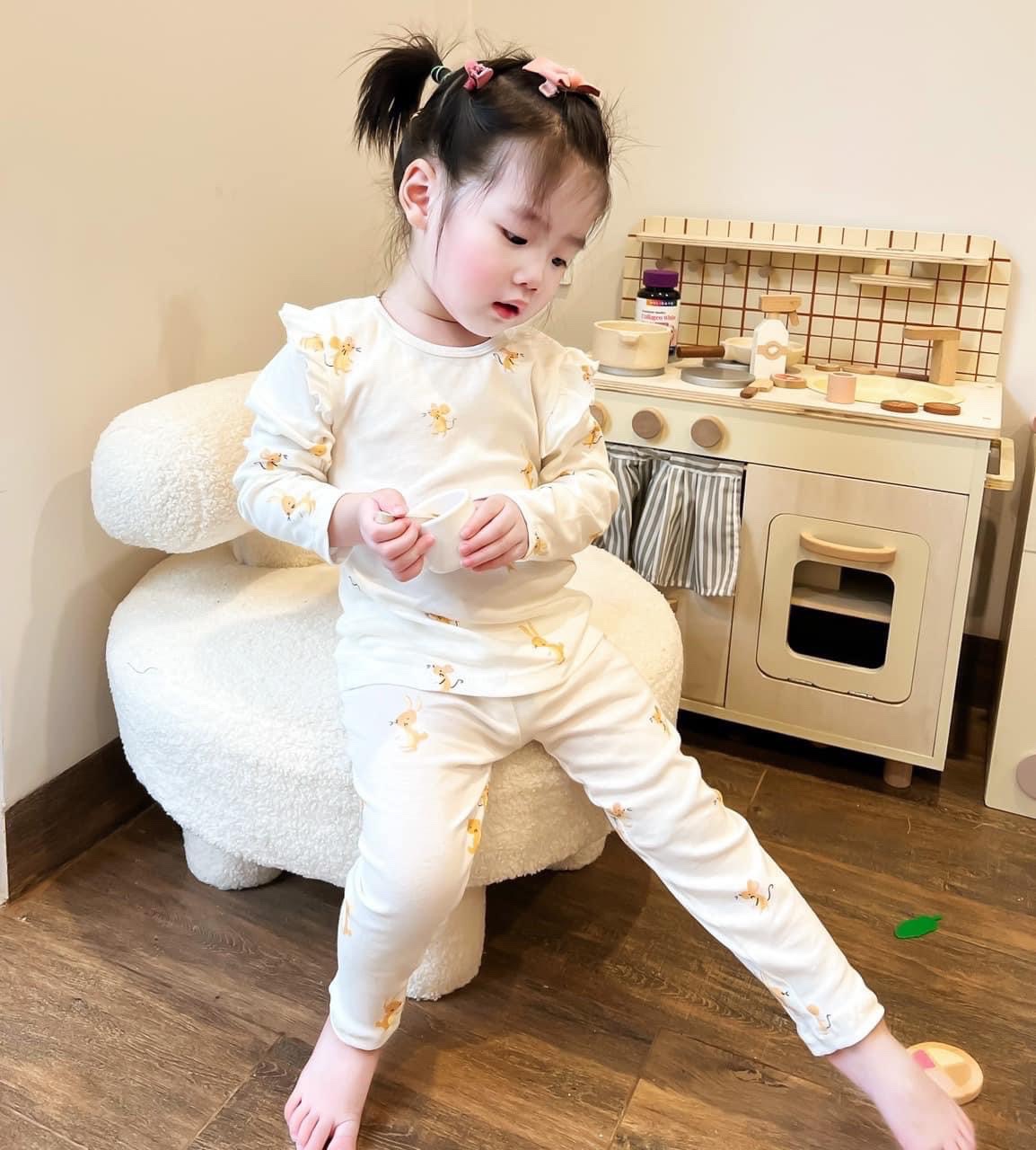 G699 - SET 2 BỘ BÉ GÁI DÀI TAY TRẮNG THỎ CHUỘT