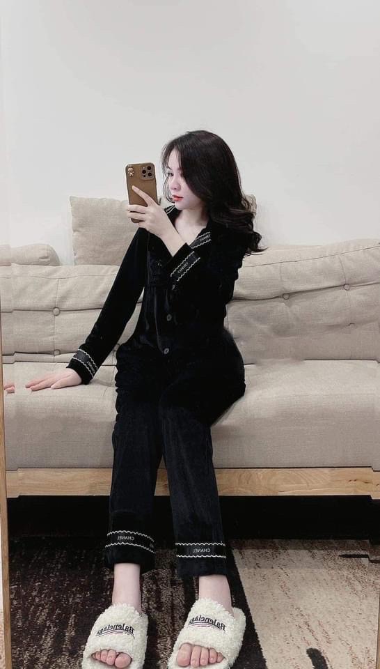 S884 - BỘ PYJAMA NHUNG NỮ VIỀN CHANEL