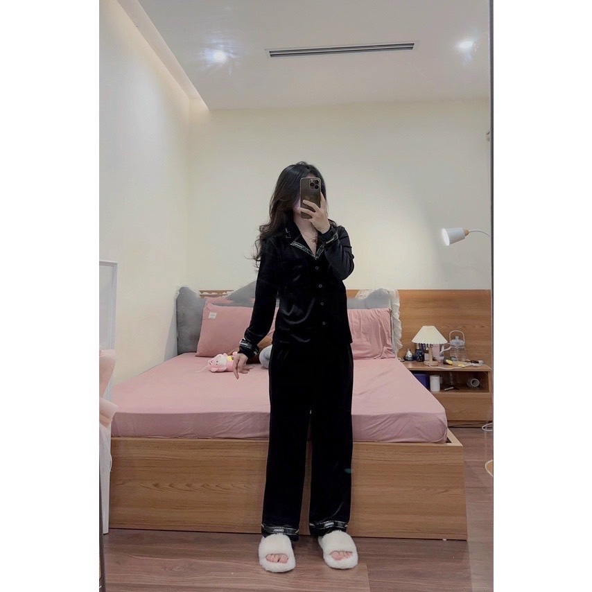 S884 - BỘ PYJAMA NHUNG NỮ VIỀN CHANEL