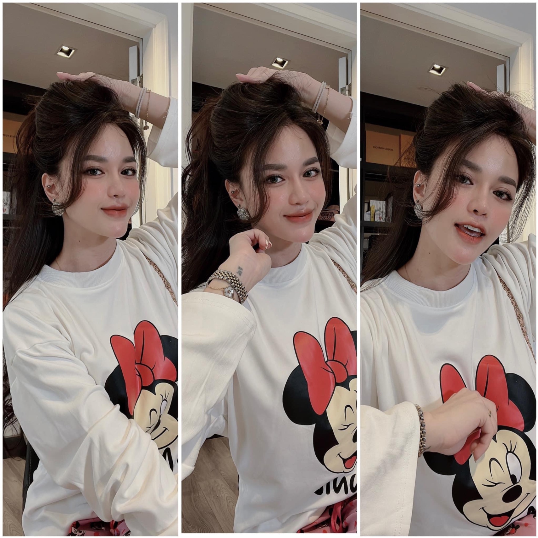 S140 - BỘ THUN NỮ ÁO TRẮNG MINNIE QUẦN HỒNG