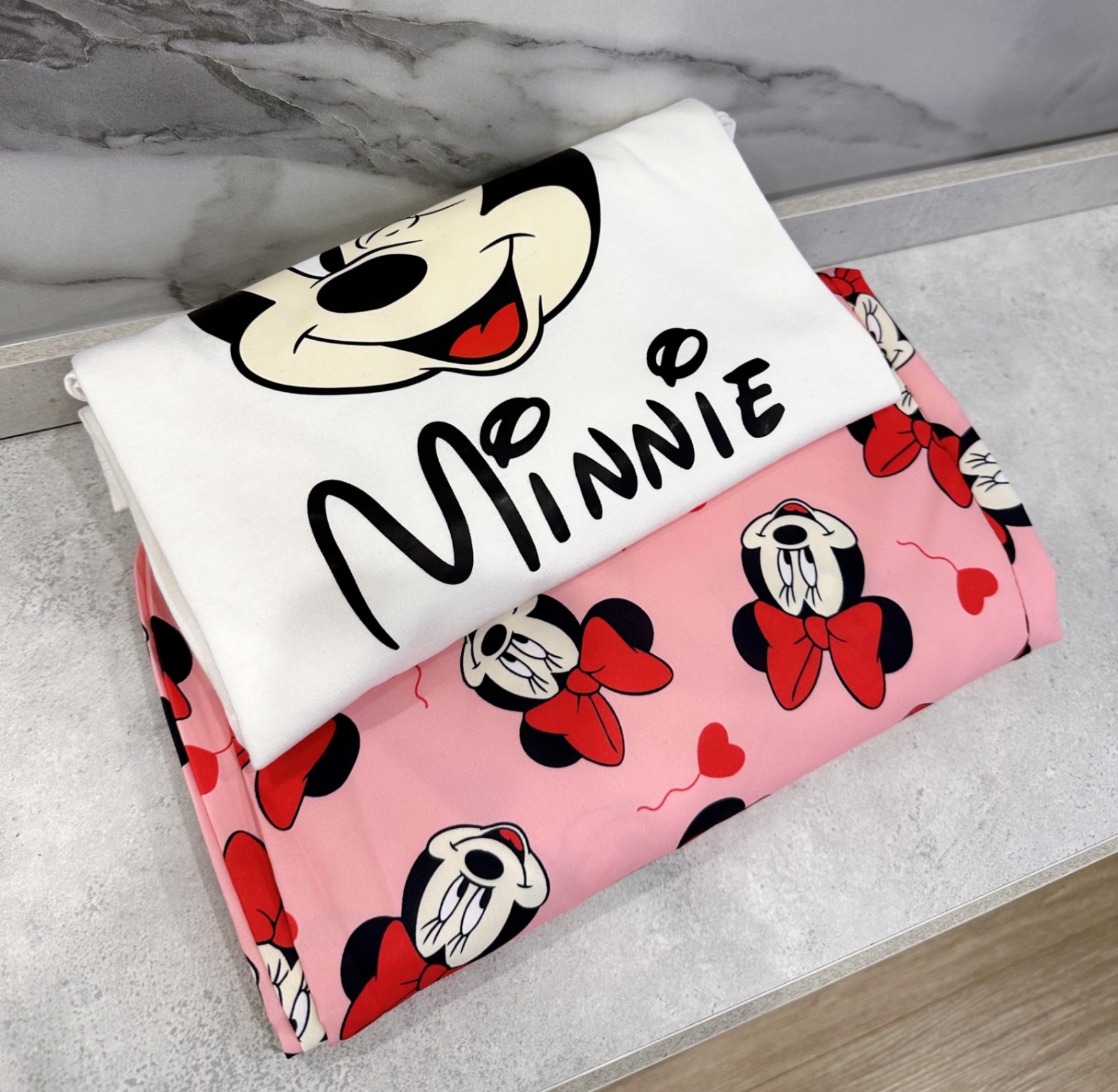 S140 - BỘ THUN NỮ ÁO TRẮNG MINNIE QUẦN HỒNG