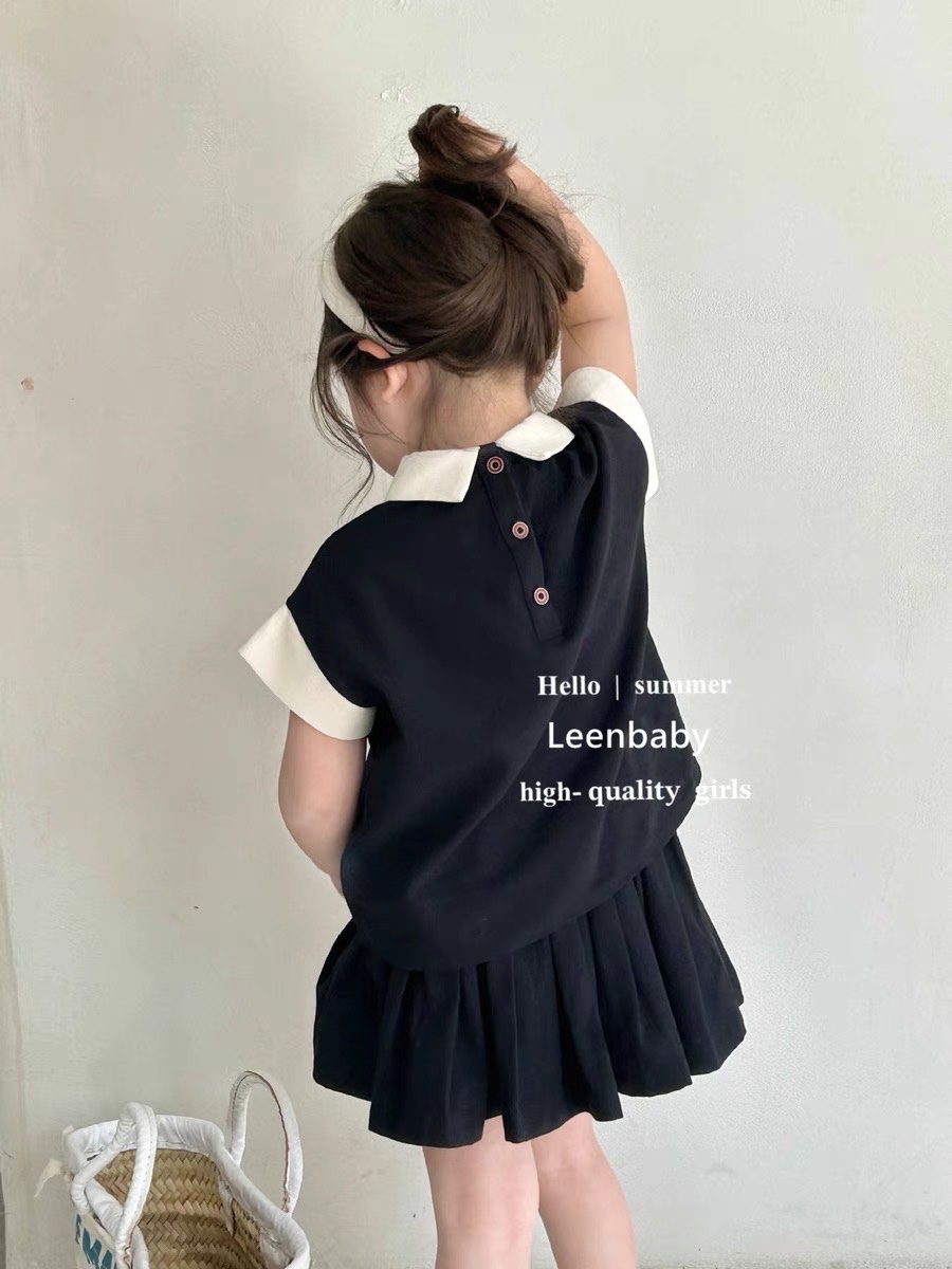 G877 - SET BÉ GÁI ĐEN CỔ TRẮNG NƠ CVAY XẾP LI