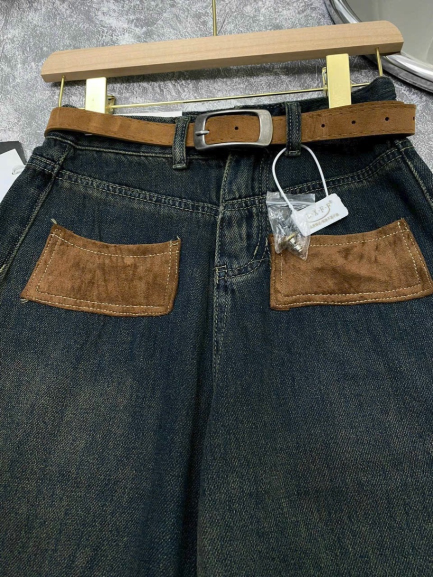 QNU429 - QUẦN JEANS SUÔNG XANH PHỐI NÂU TN.jeans