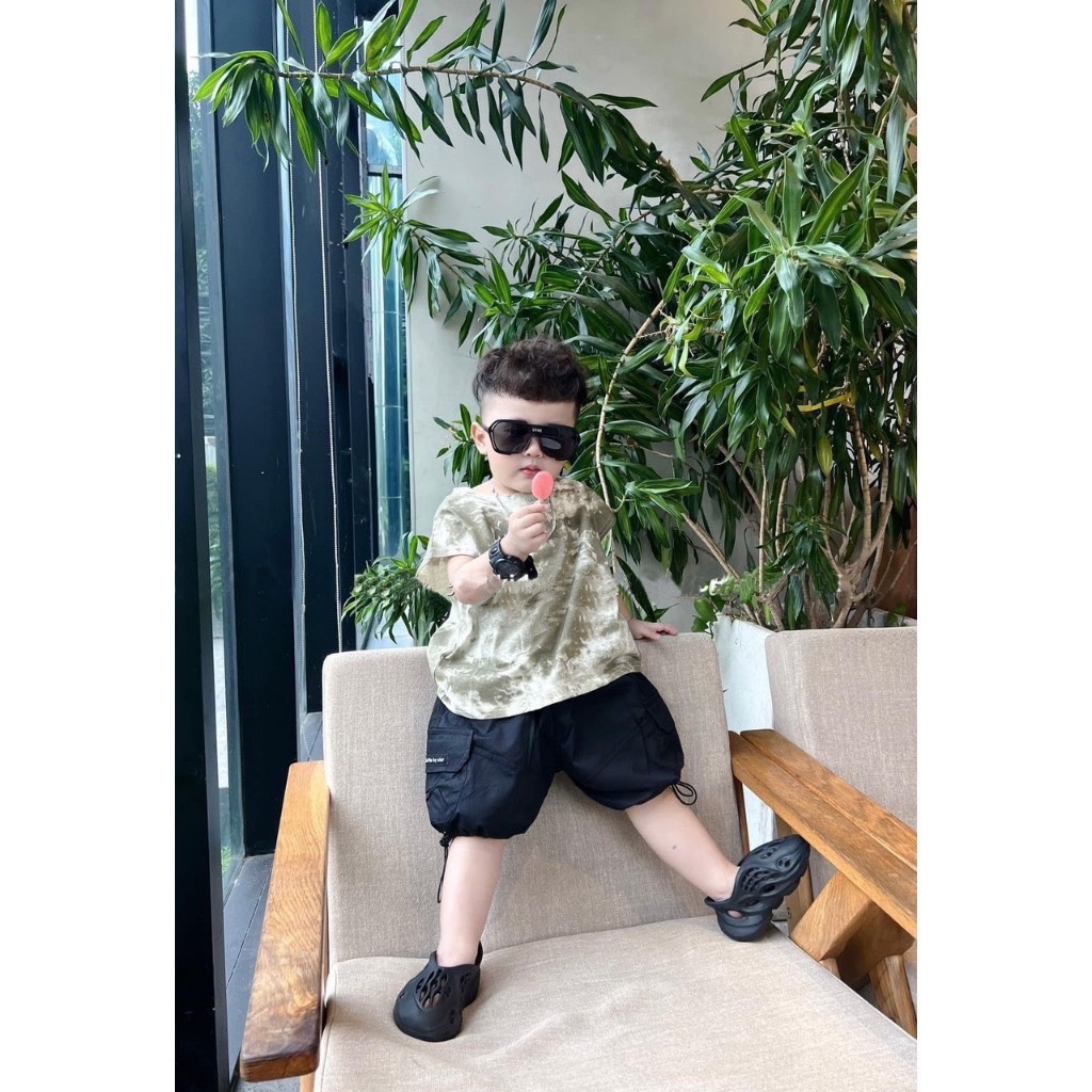 T009 - BỘ ĐÙI BÉ TRAI LOANG XANH MAQQ QUẦN ĐEN