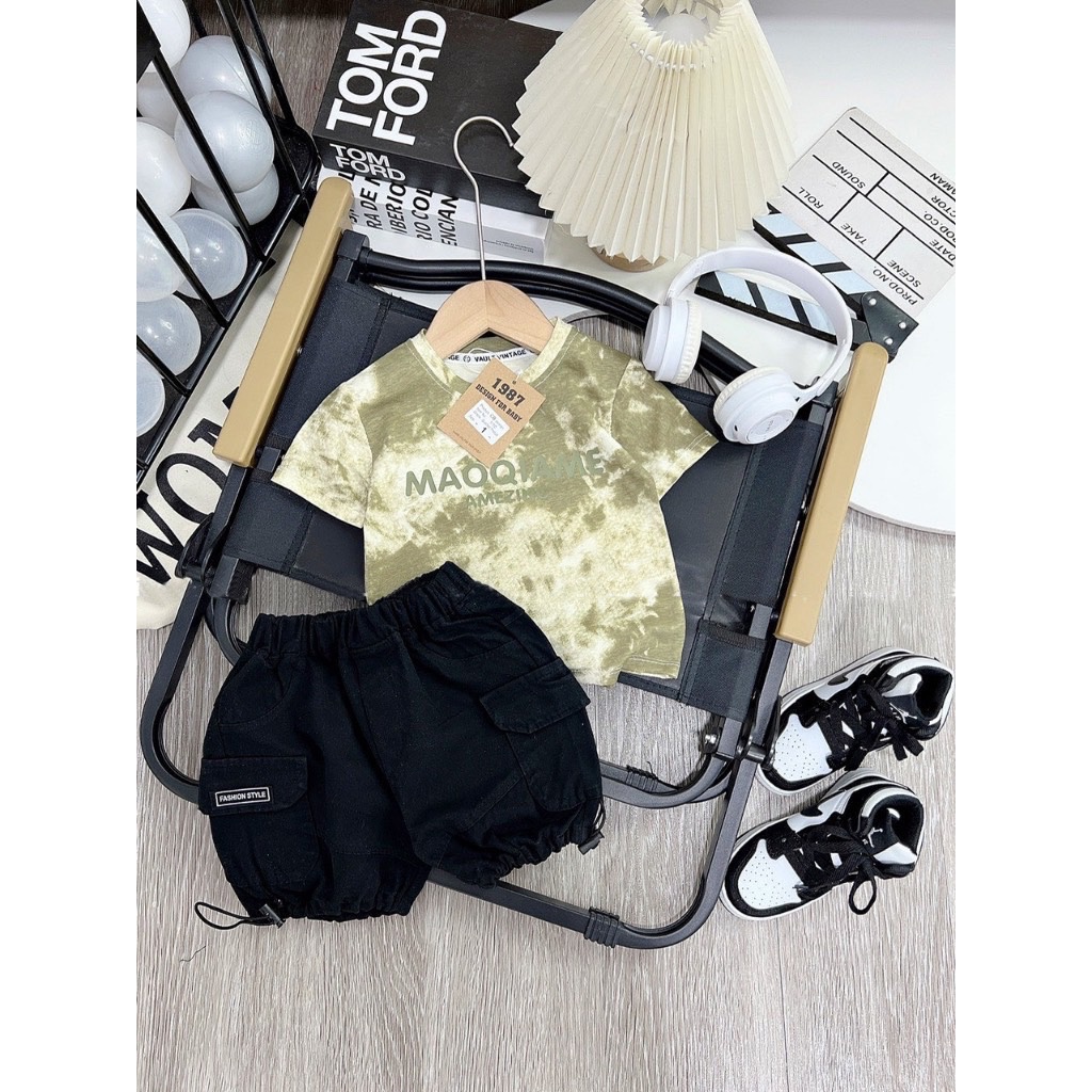 T009 - BỘ ĐÙI BÉ TRAI LOANG XANH MAQQ QUẦN ĐEN