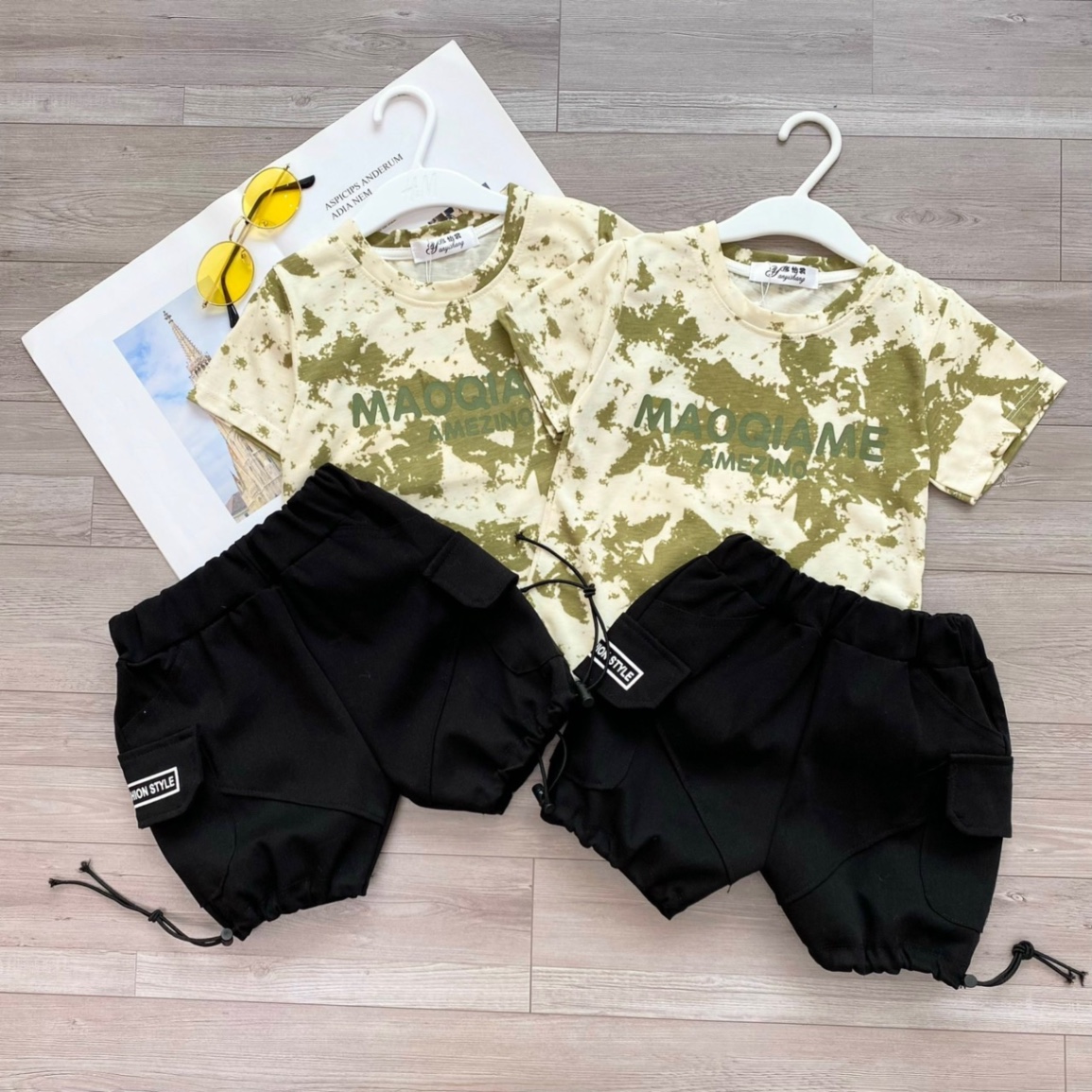T009 - BỘ ĐÙI BÉ TRAI LOANG XANH MAQQ QUẦN ĐEN