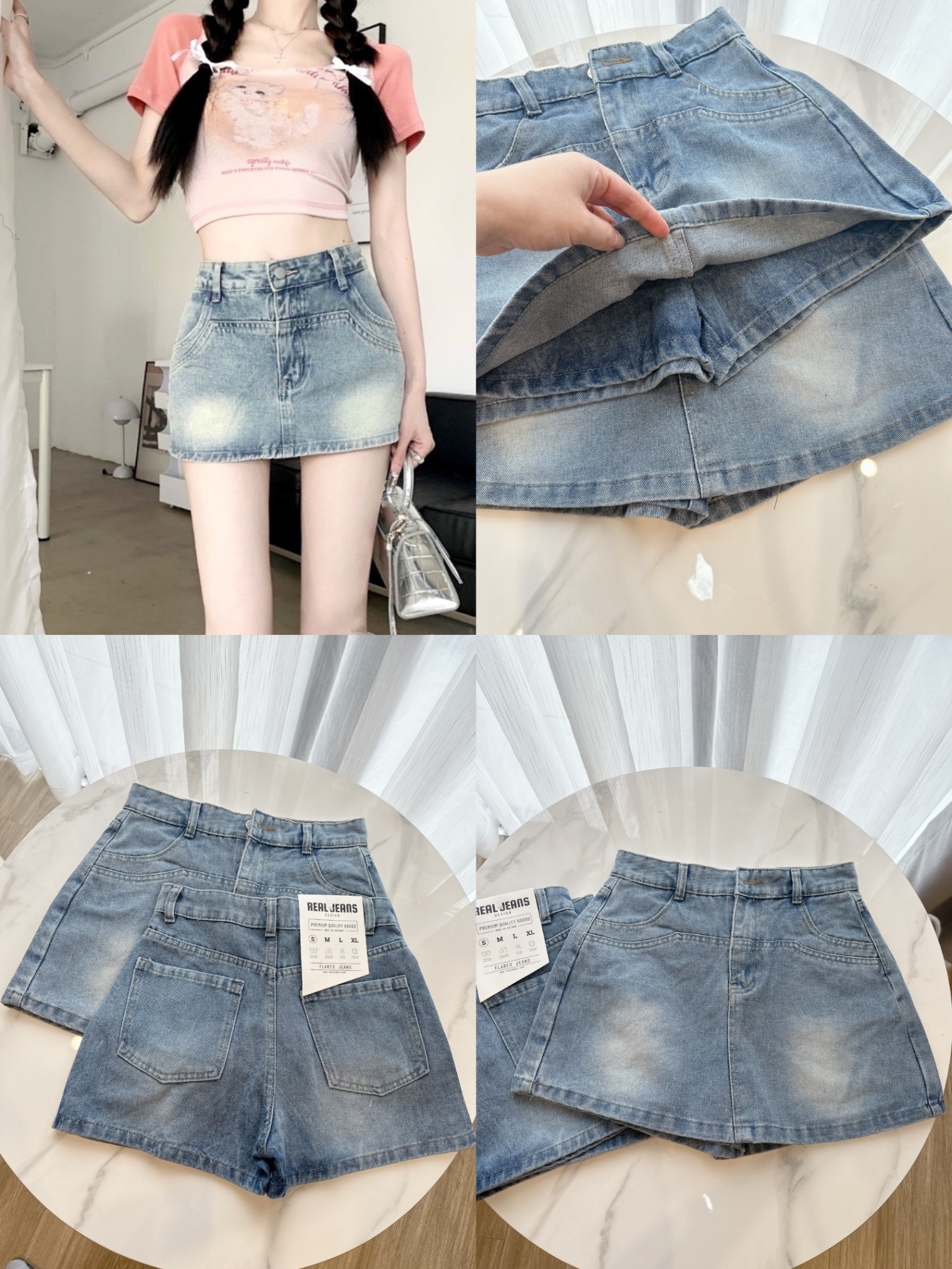 CV133 - QUẦN VÁY JEANS A XANH NHẠT MÀI