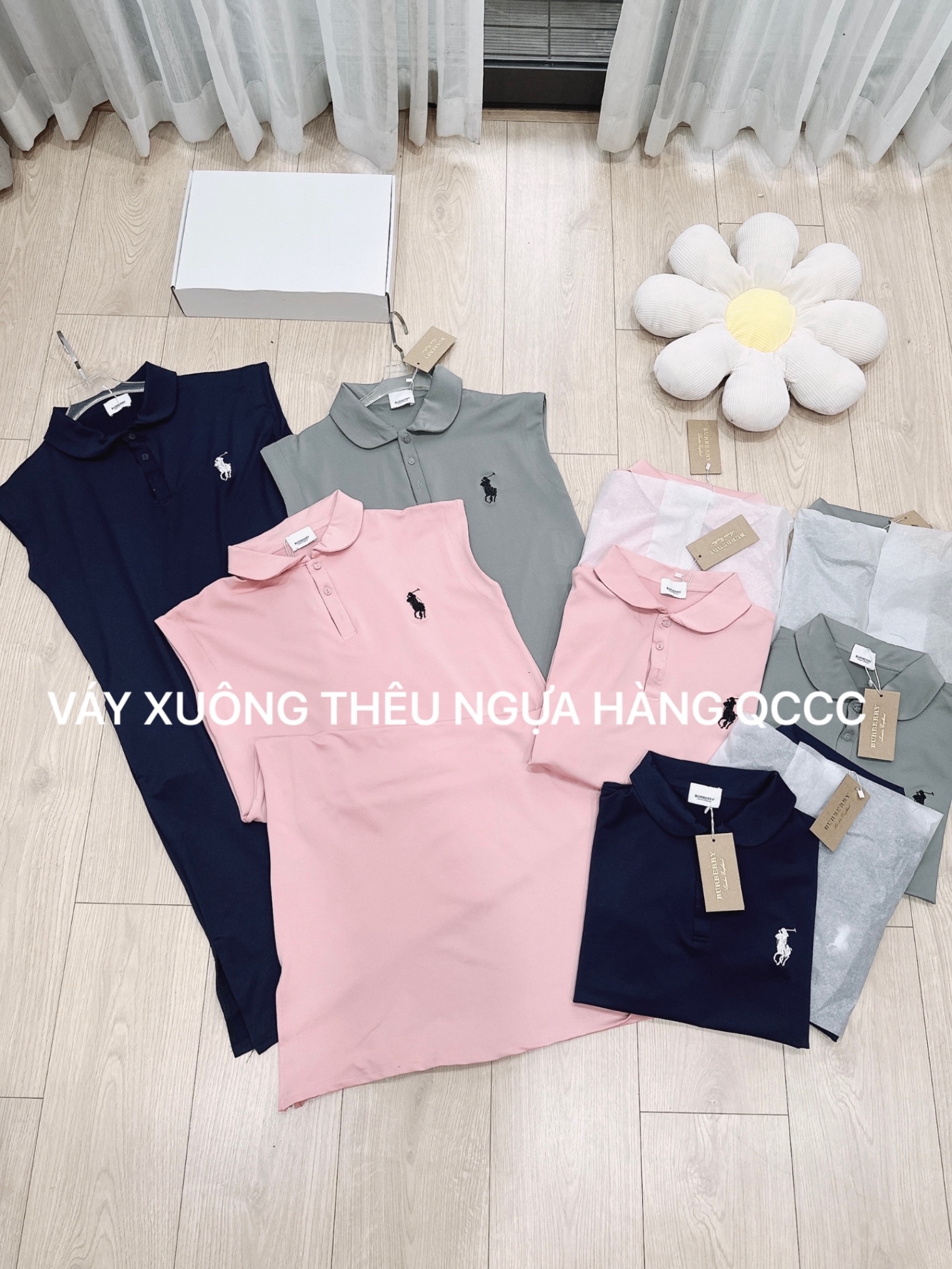 V334 - VÁY SUÔNG POLO CỔ SEN THÊU KỊ SĨ