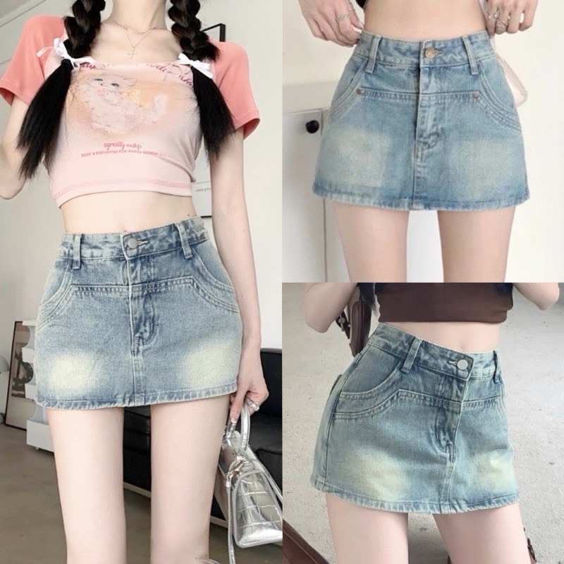 CV133 - QUẦN VÁY JEANS A XANH NHẠT MÀI