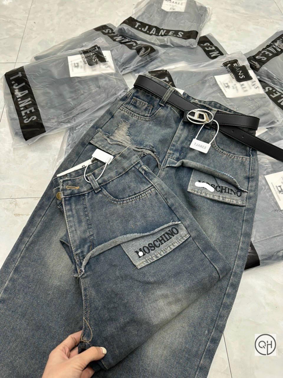 QNU460 - QUẦN JEANS BAGGY XANH PHỐI RÁCH MOSCHINO M1130