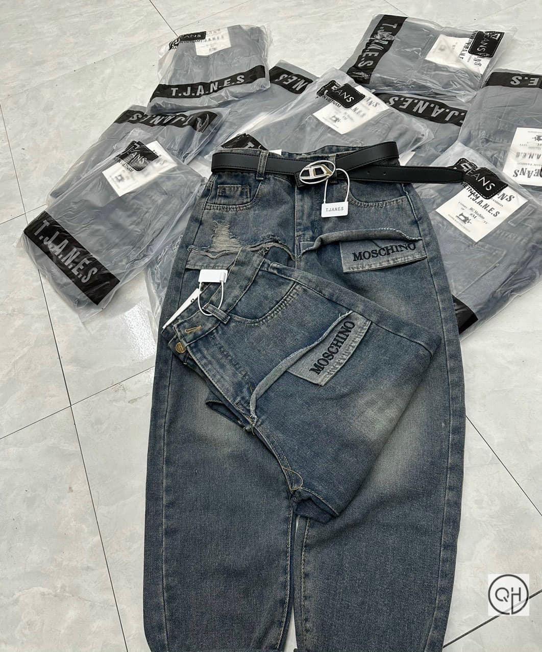 QNU460 - QUẦN JEANS BAGGY XANH PHỐI RÁCH MOSCHINO M1130