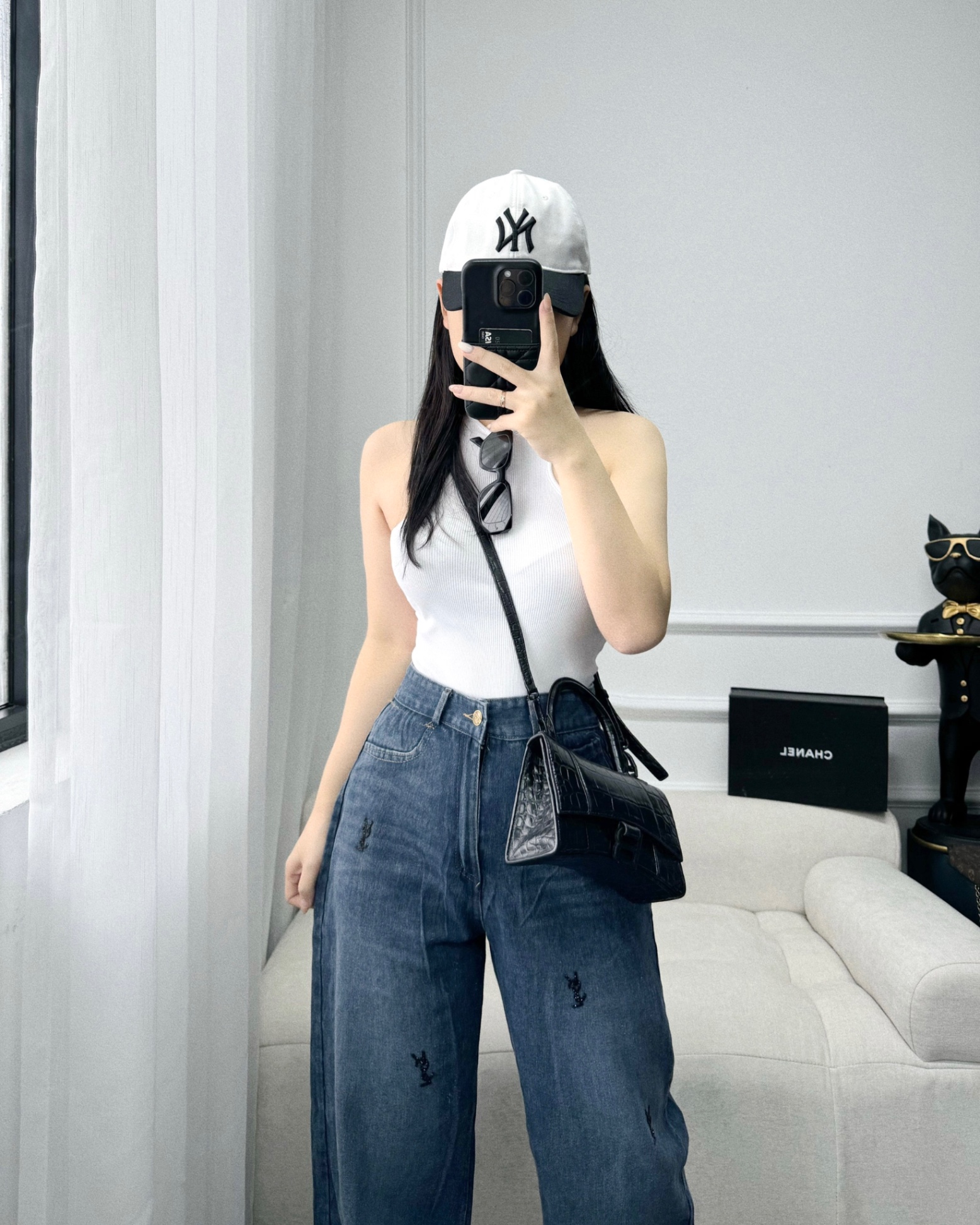 QNU464 - QUẦN JEANS SUÔNG ĐÍNH ĐÁ YSL