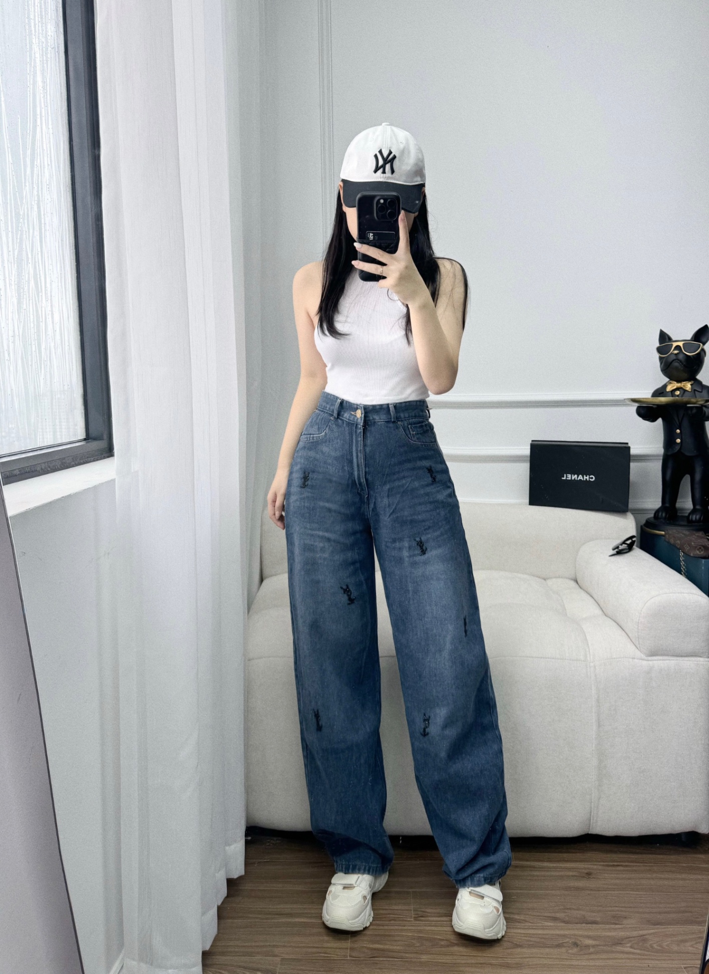 QNU464 - QUẦN JEANS SUÔNG ĐÍNH ĐÁ YSL