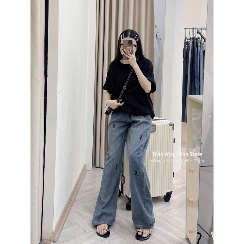 QNU464 - QUẦN JEANS SUÔNG ĐÍNH ĐÁ YSL