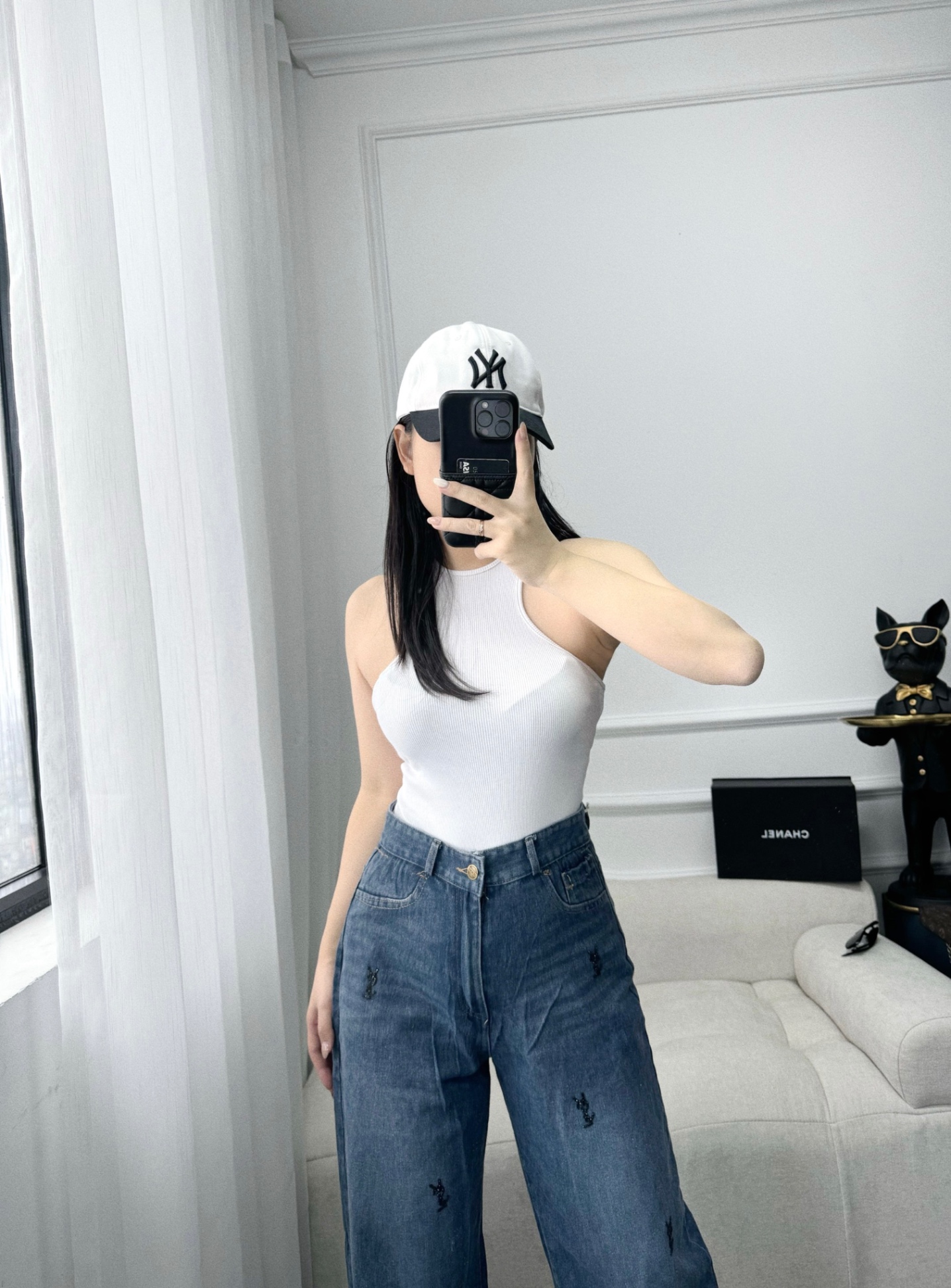 QNU464 - QUẦN JEANS SUÔNG ĐÍNH ĐÁ YSL