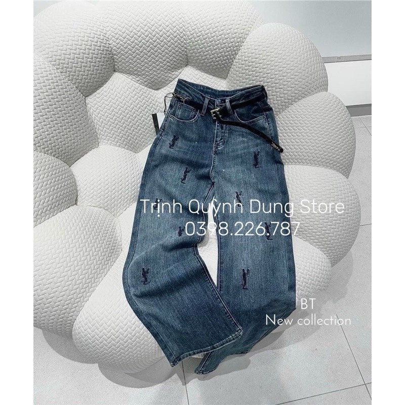 QNU464 - QUẦN JEANS SUÔNG ĐÍNH ĐÁ YSL