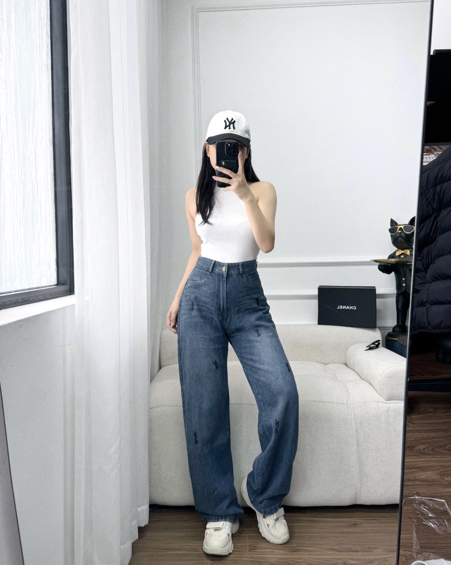 QNU464 - QUẦN JEANS SUÔNG ĐÍNH ĐÁ YSL