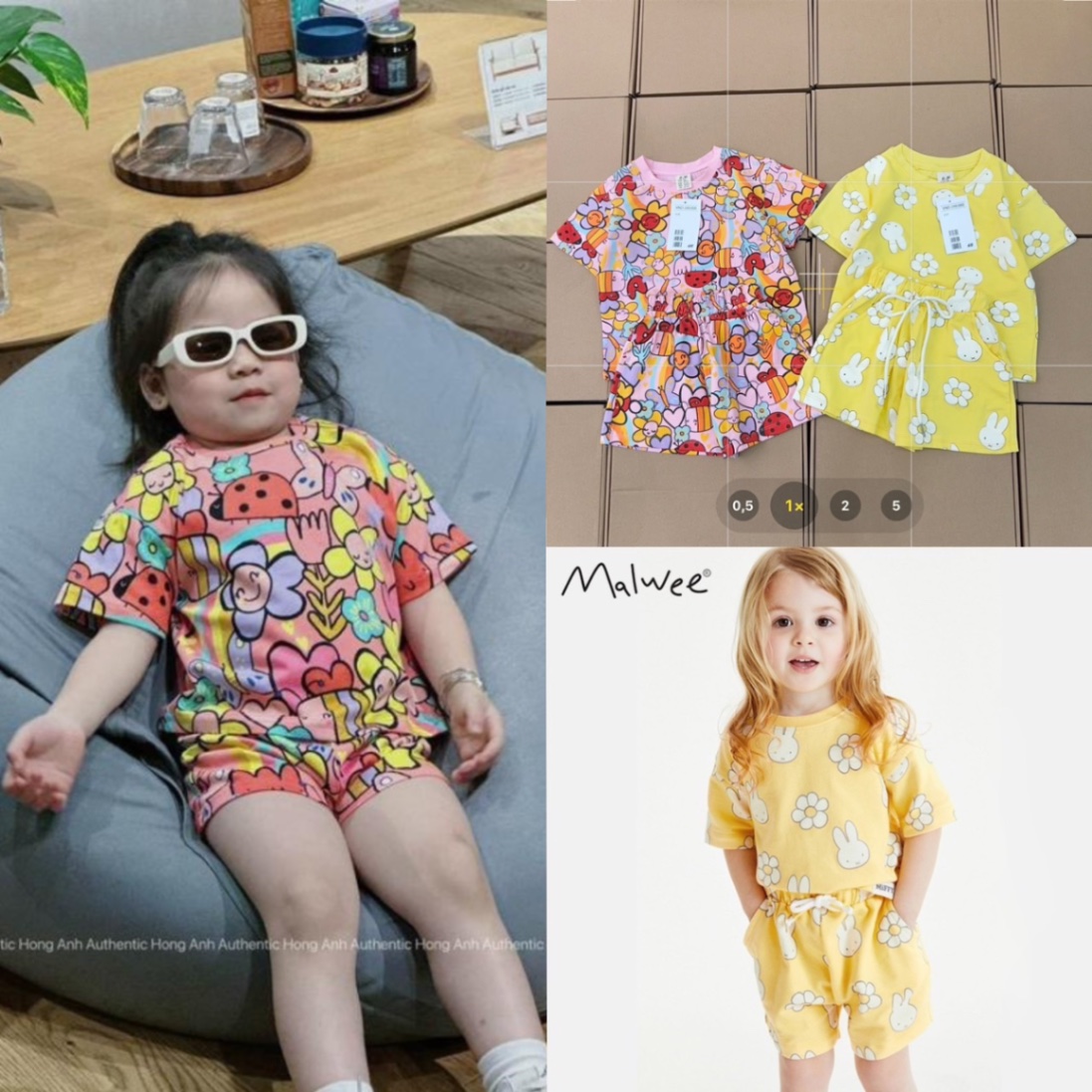 G917 - SET 2 BỘ ĐÙI BÉ GÁI HOA THỎ TRẮNG hồng vàng