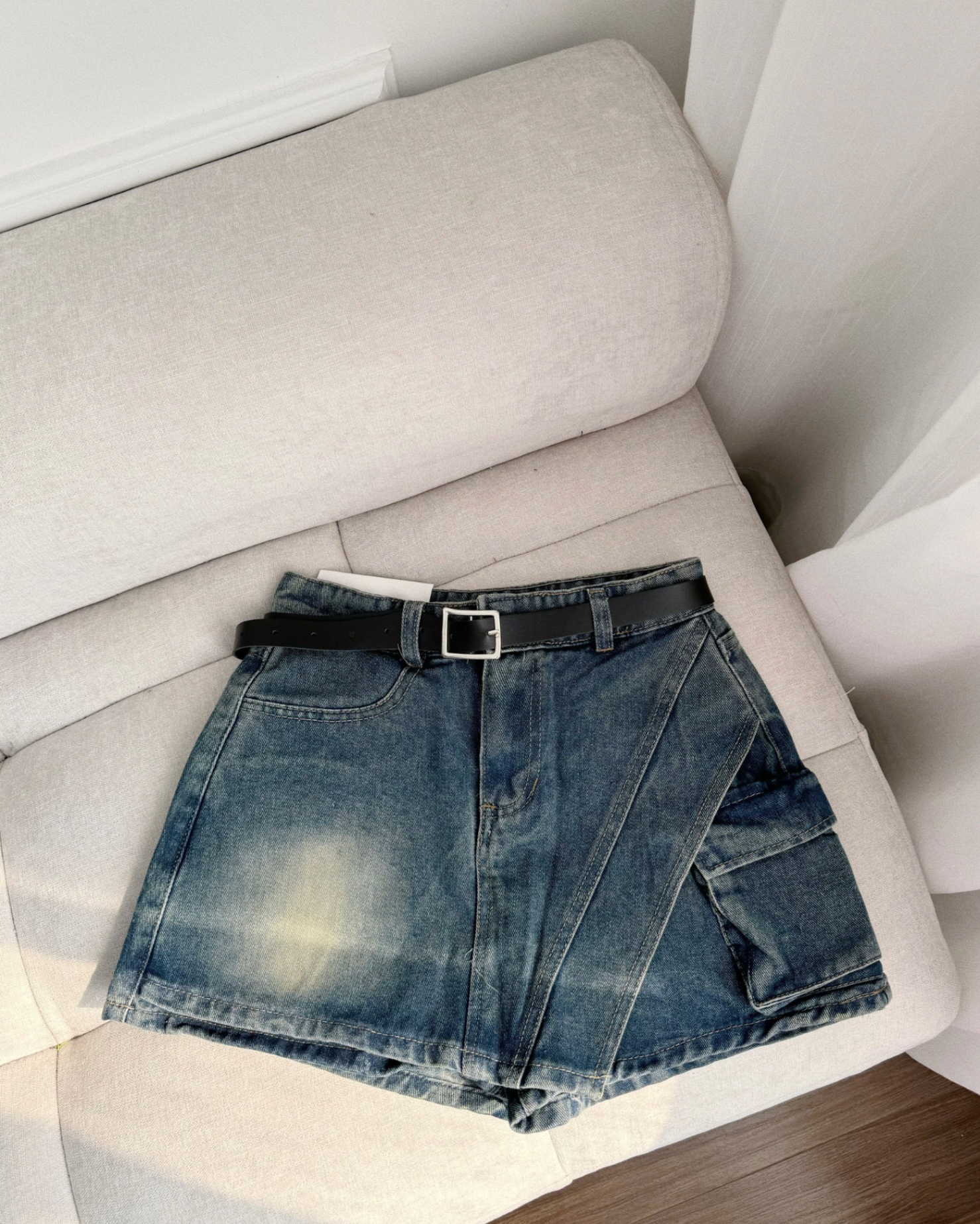 CV138 - QUẦN VÁY JEANS CHỮ A TÚI HỘP VẠT CHÉO