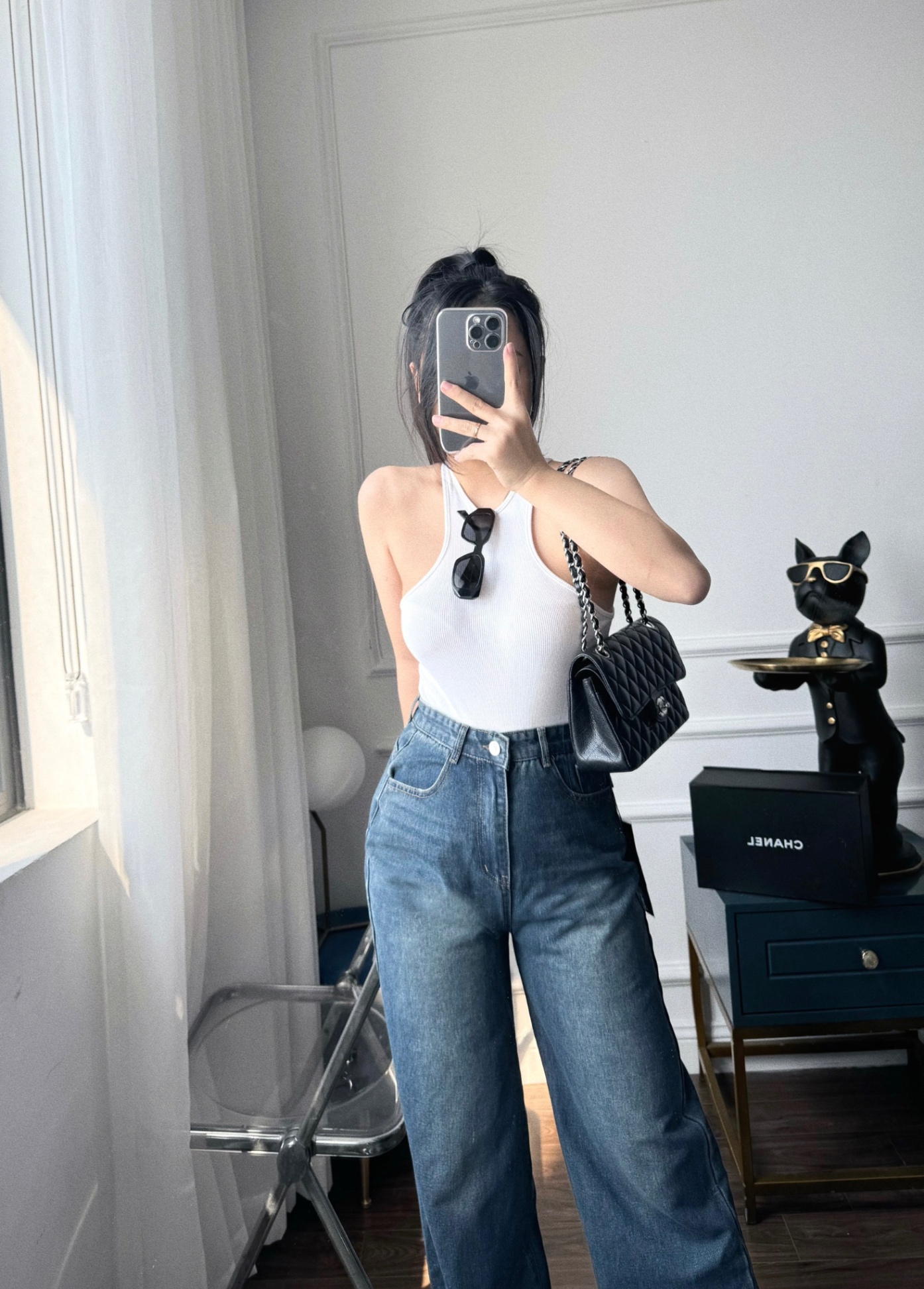 QNU466 - QUẦN JEANS SUÔNG MÁC DA ĐEN M7399