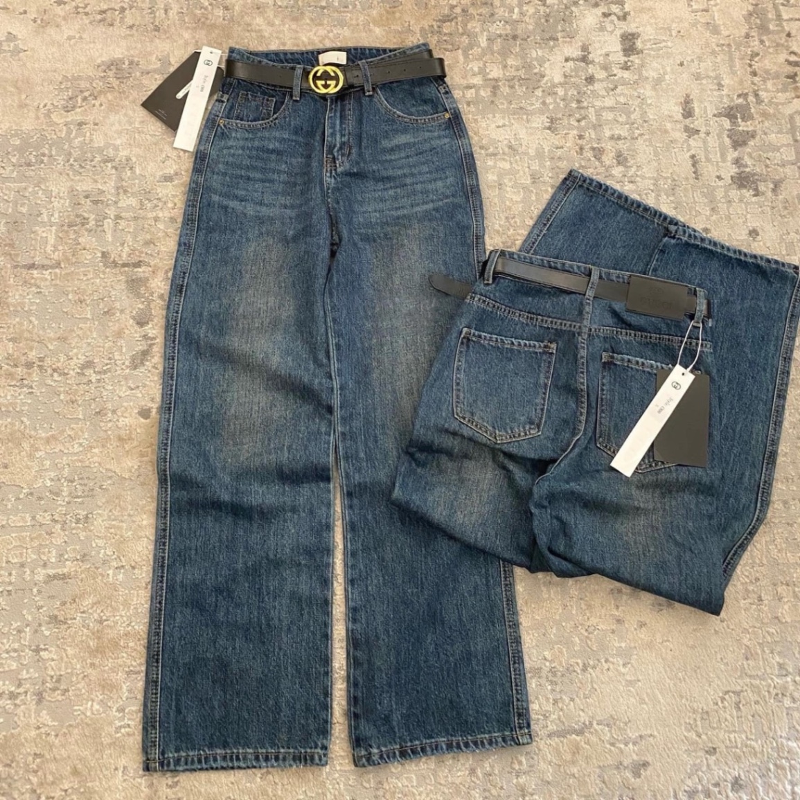 QNU466 - QUẦN JEANS SUÔNG MÁC DA ĐEN M7399