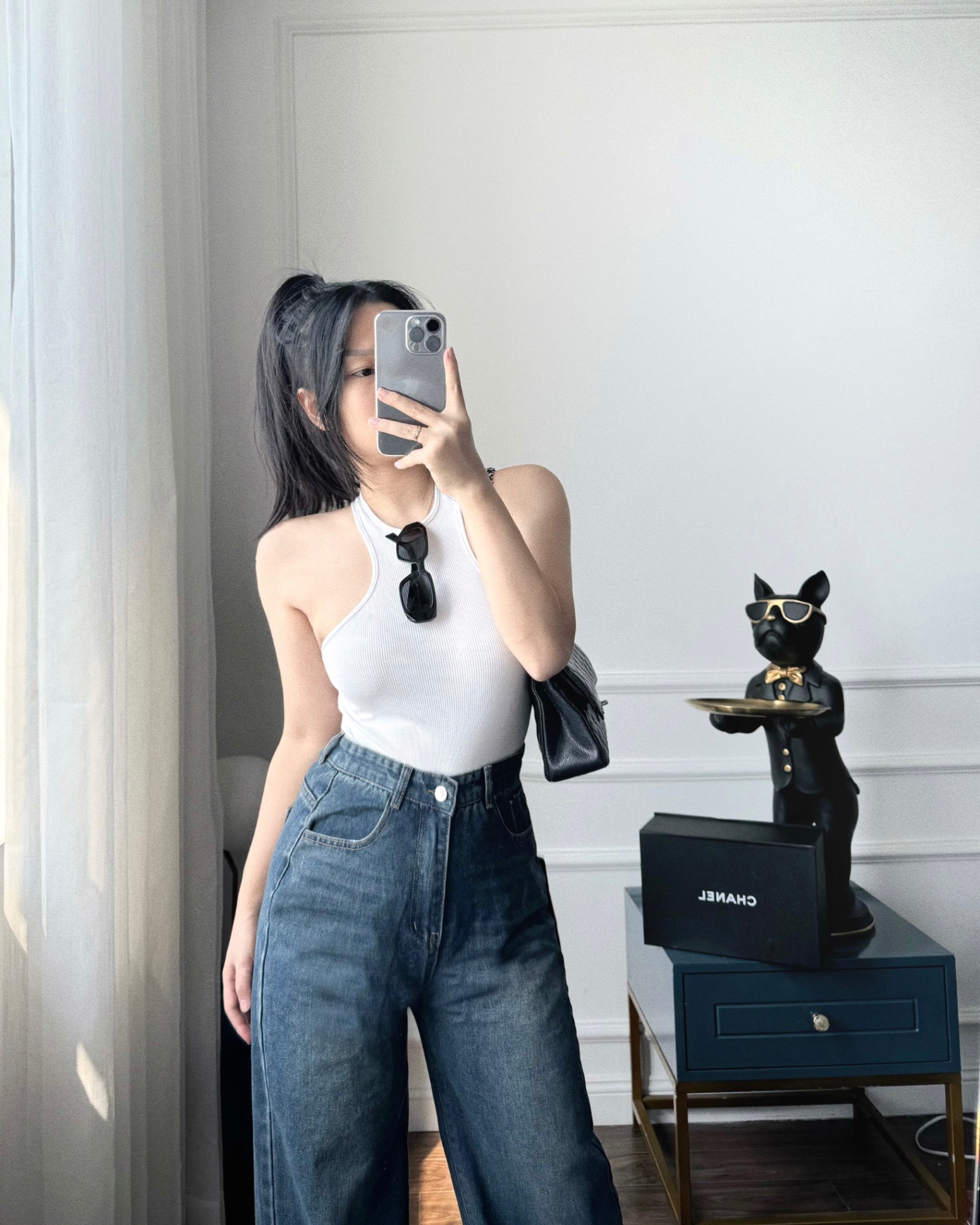 QNU466 - QUẦN JEANS SUÔNG MÁC DA ĐEN M7399