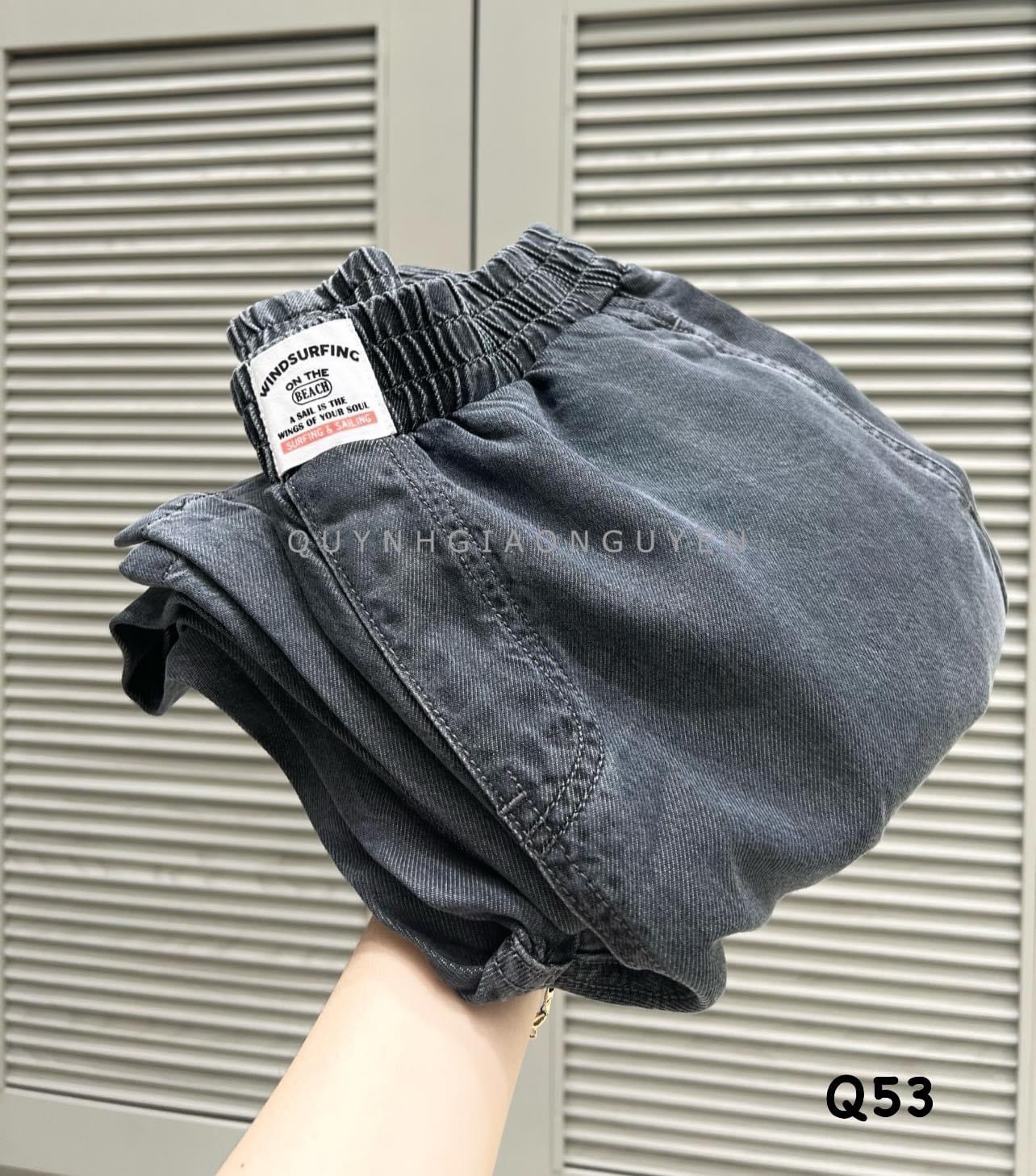 QNU468 - QUẦN JEANS SUÔNG XÁM CHUN CẠP MÁC