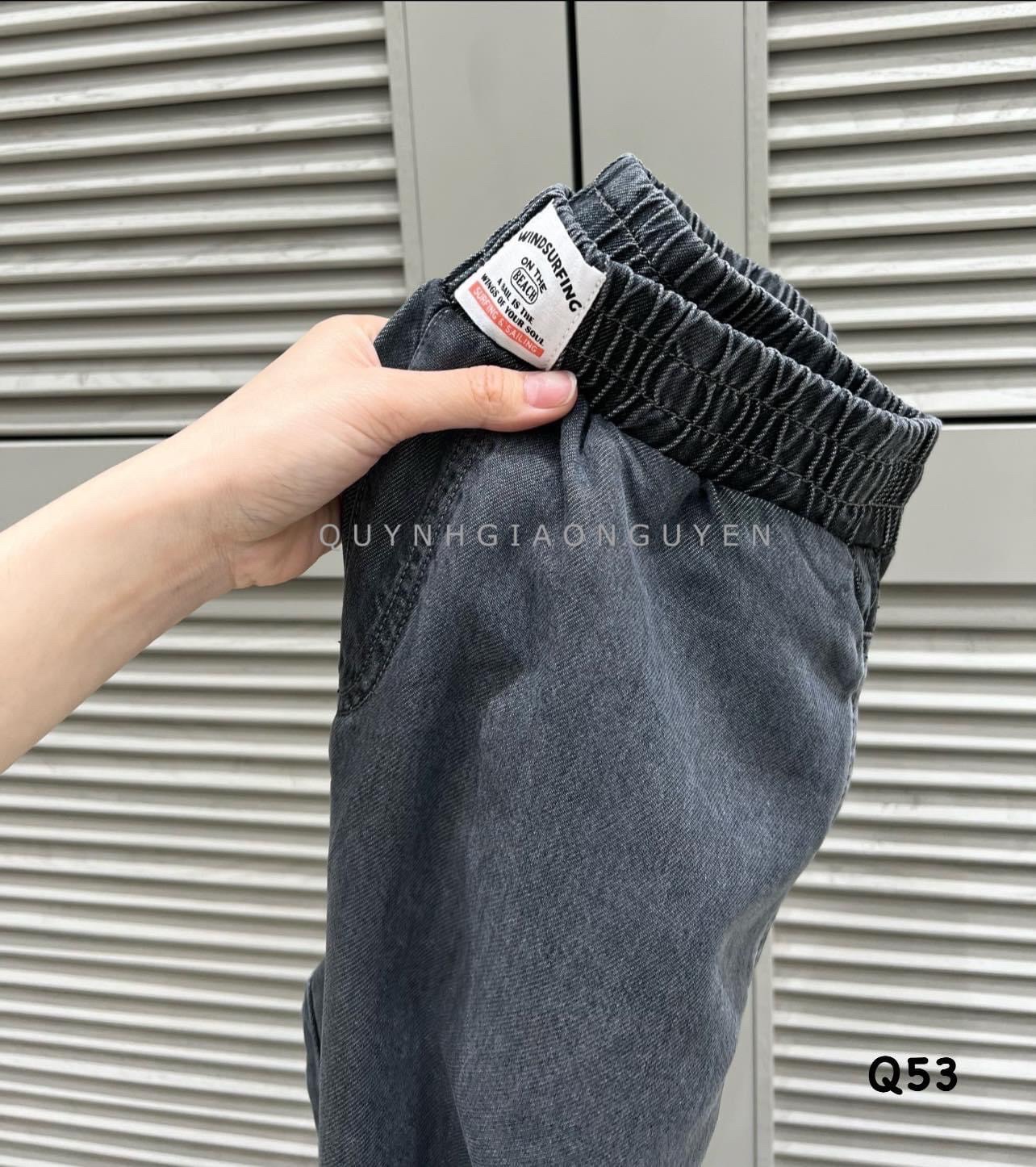 QNU468 - QUẦN JEANS SUÔNG XÁM CHUN CẠP MÁC