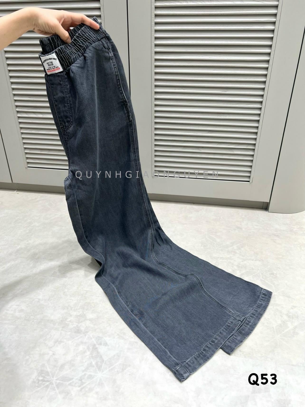 QNU468 - QUẦN JEANS SUÔNG XÁM CHUN CẠP MÁC