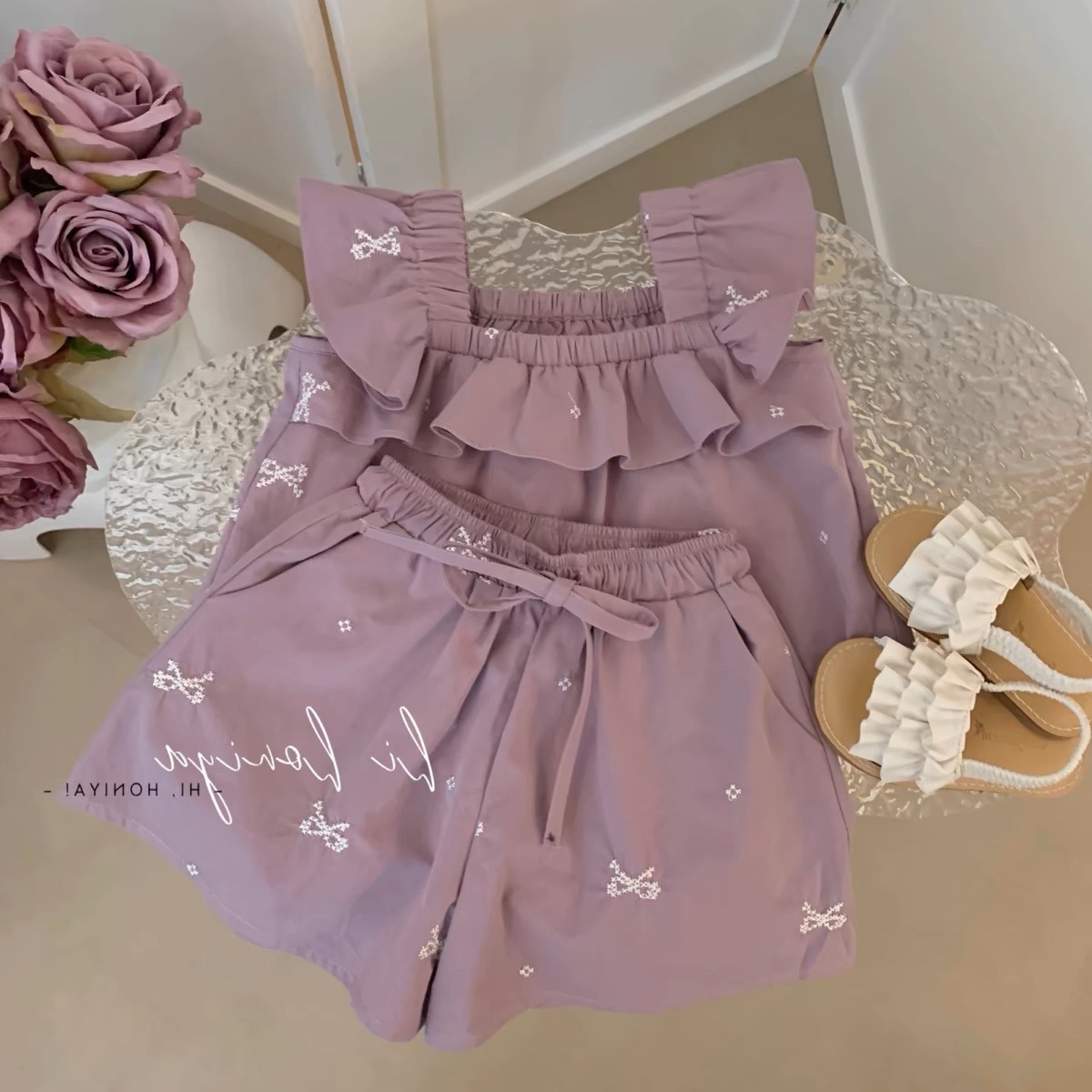 G933 - BỘ ĐÙI BÉ GÁI TÍM NƠ CHUN CÁNH TIÊN