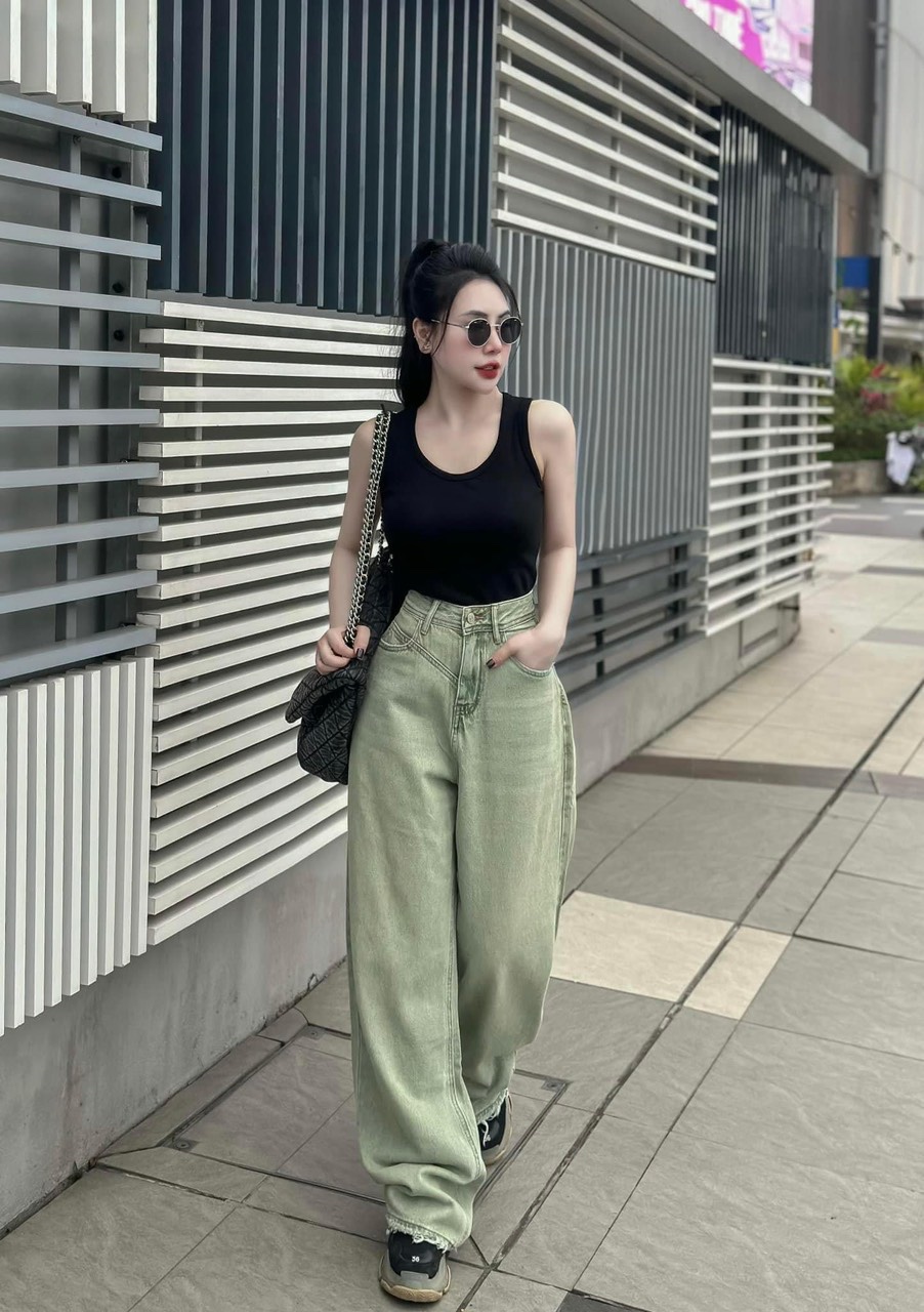 QNU481 - QUẦN JEANS SUÔNG XANH RÊU BẠC