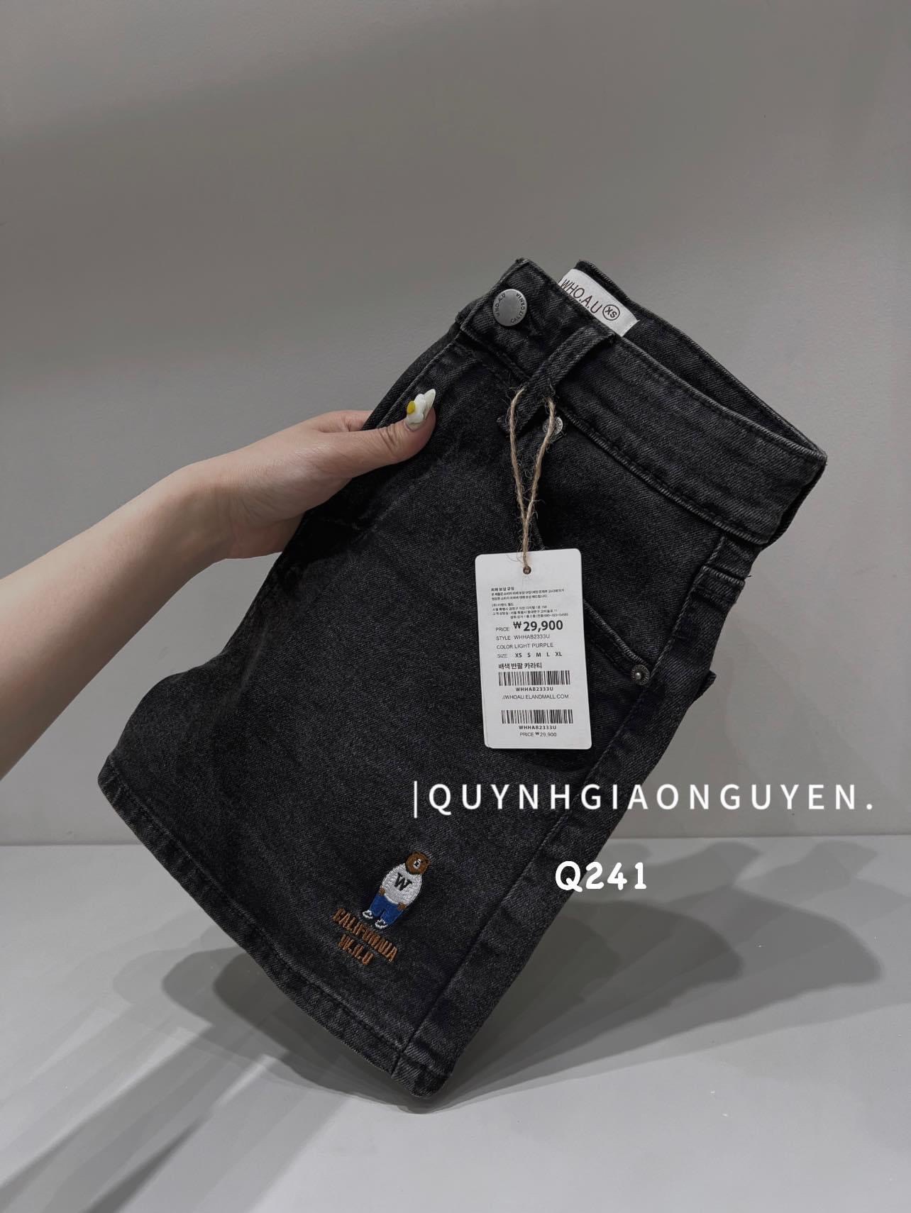 QNU482 - QUẦN SOOC JEANS XÁM KHÓI THÊU GẤU W