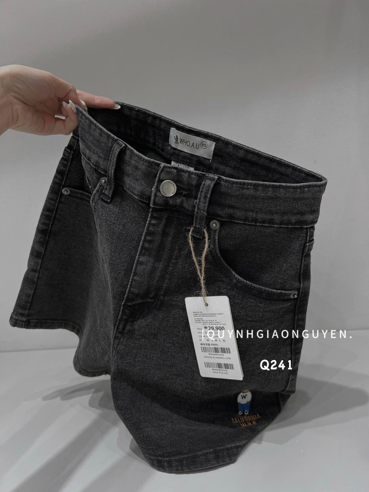 QNU482 - QUẦN SOOC JEANS XÁM KHÓI THÊU GẤU W