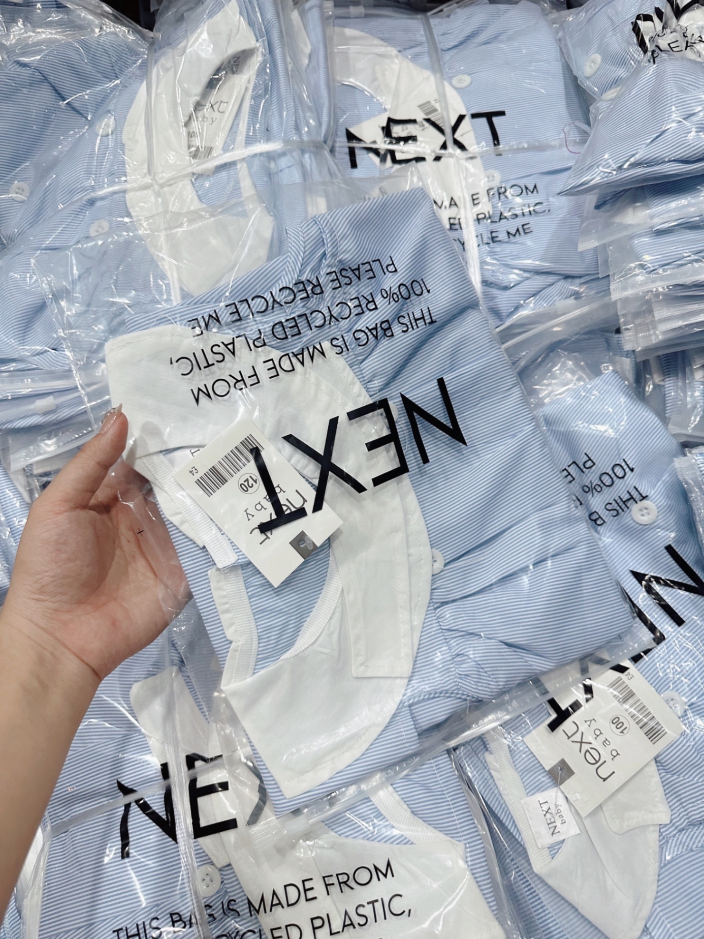 VB437 - VÁY BÉ GÁI KẺ XANH CỔ TRẮNG NƠ