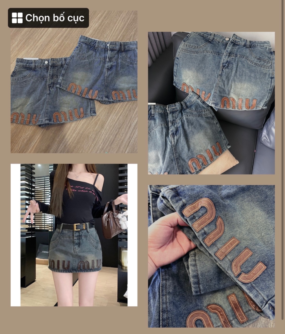 CV141 - CHÂN VÁY JEANS XANH CHỮ A MIUMIU