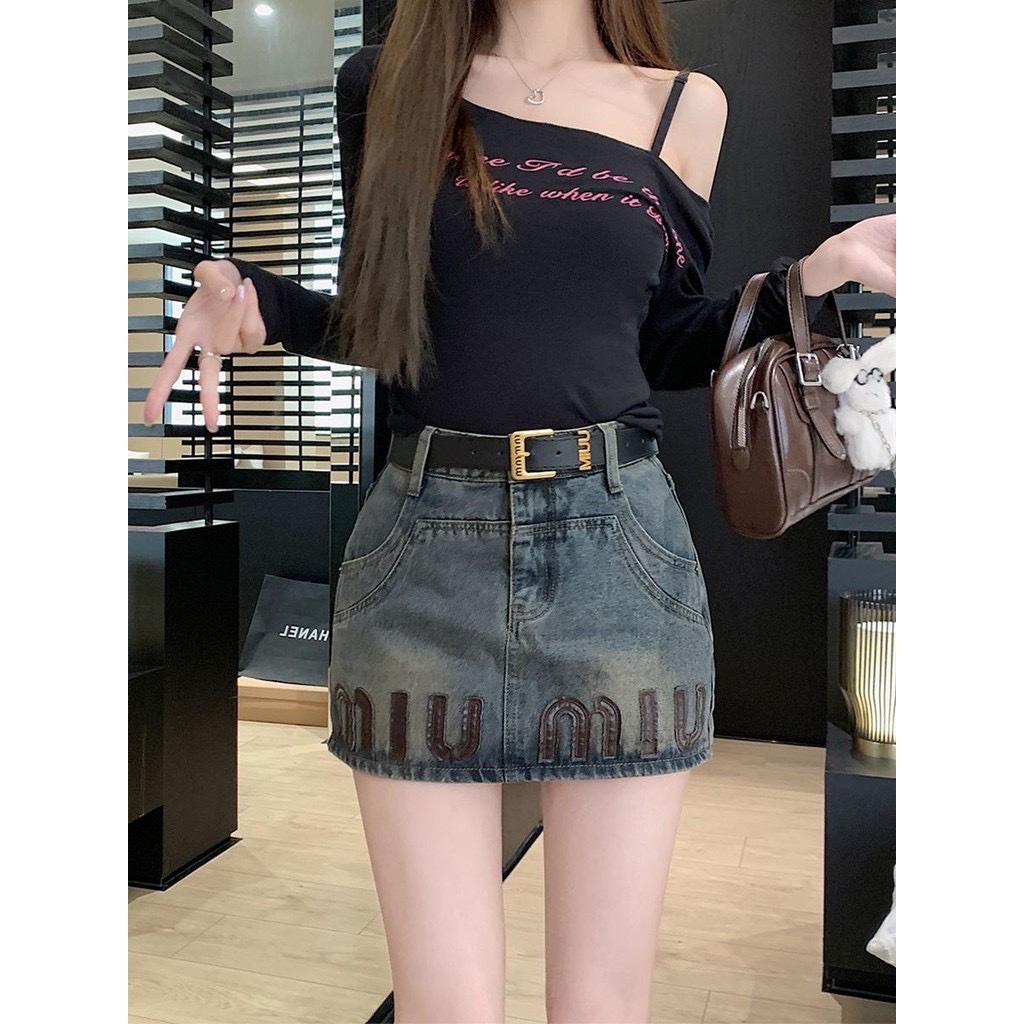 CV141 - CHÂN VÁY JEANS XANH CHỮ A MIUMIU