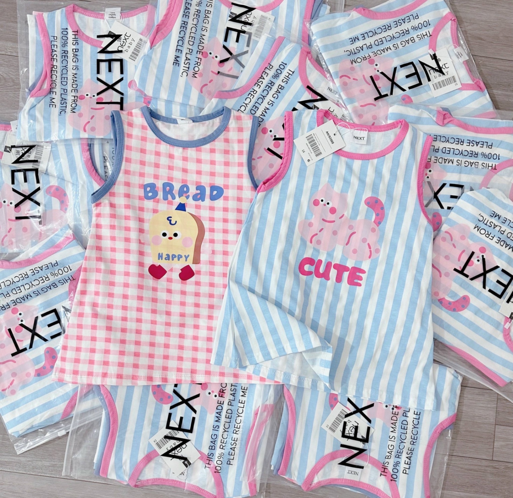 VB450 - SET 2 VÁY BÉ GÁI SÁT NÁCH KẺ HỒNG XANH CUTE