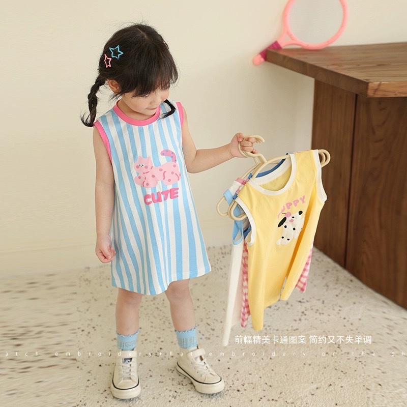 VB450 - SET 2 VÁY BÉ GÁI SÁT NÁCH KẺ HỒNG XANH CUTE