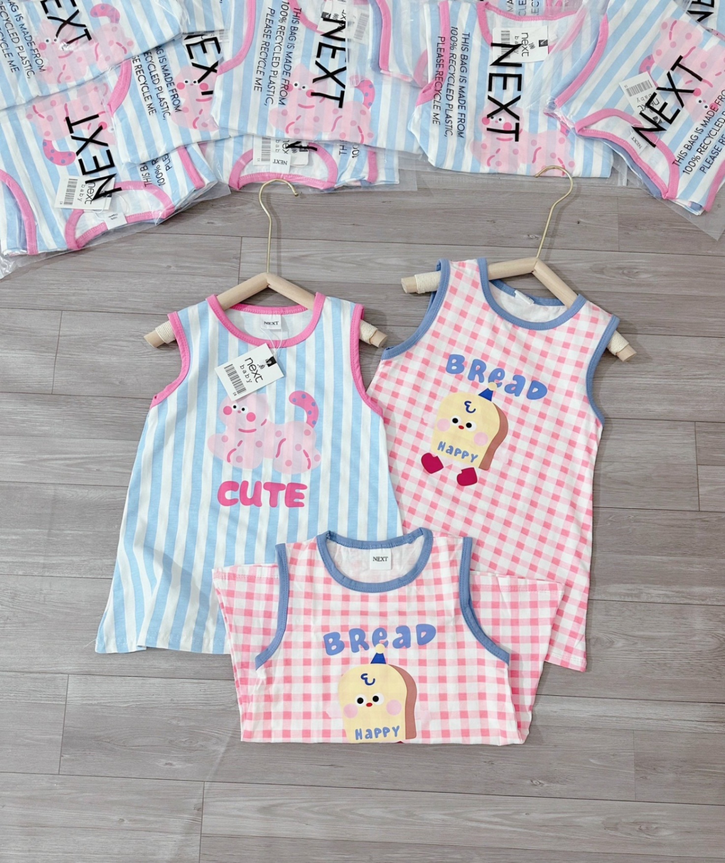 VB450 - SET 2 VÁY BÉ GÁI SÁT NÁCH KẺ HỒNG XANH CUTE