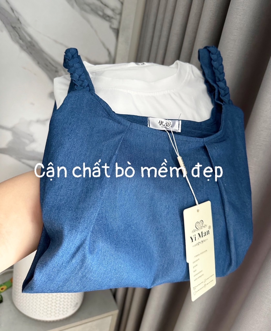 V395 - VÁY BÒ DENIM XANH 2S TẾT MIX ÁO TRẮNG