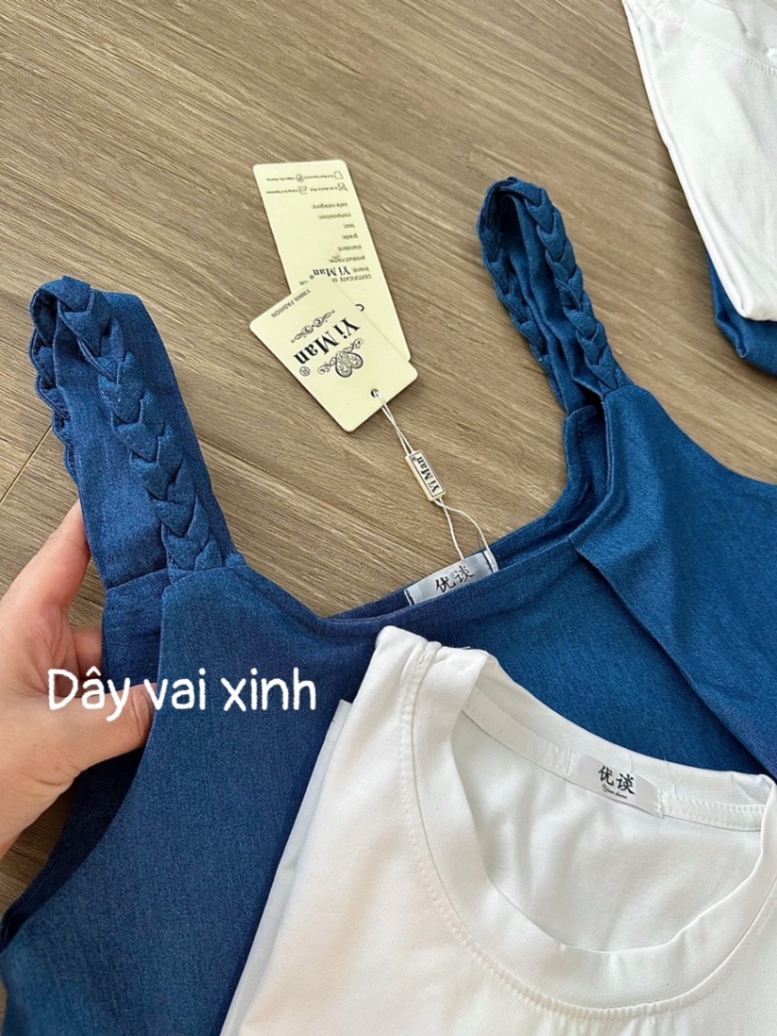 V395 - VÁY BÒ DENIM XANH 2S TẾT MIX ÁO TRẮNG