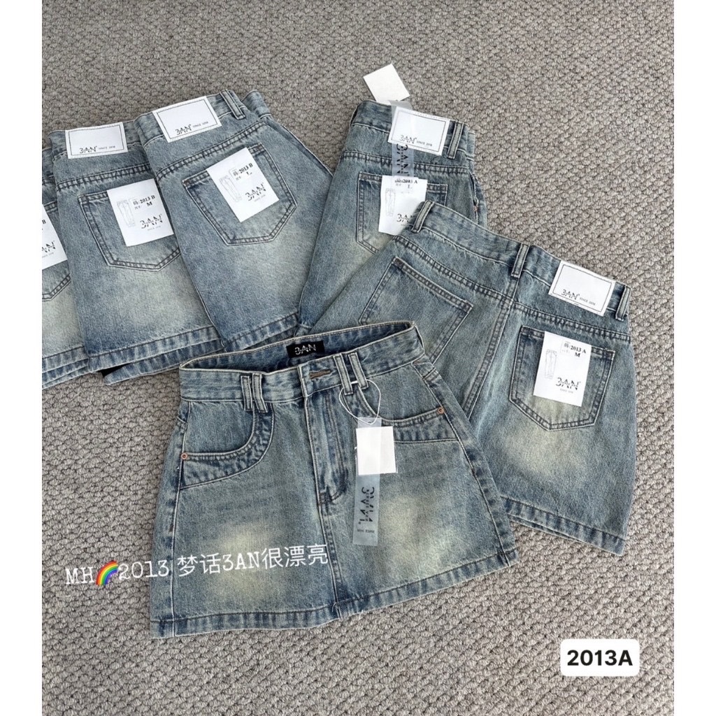 CV145 - CHÂN VÁY JEANS XANH CHỮ A 2 ĐIA