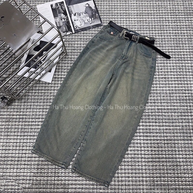 QNU501 - QUẦN JEANS BAGGY xanh be TÚI NẮP