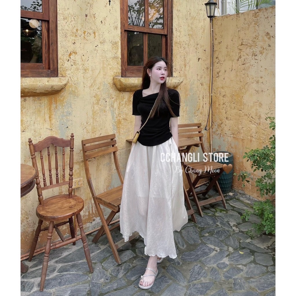 S590 - SET ÁO ĐEN CỔ LỆCH CVAY VOAN BE
