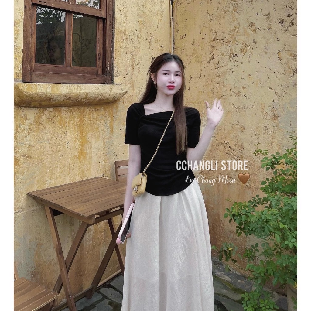 S590 - SET ÁO ĐEN CỔ LỆCH CVAY VOAN BE